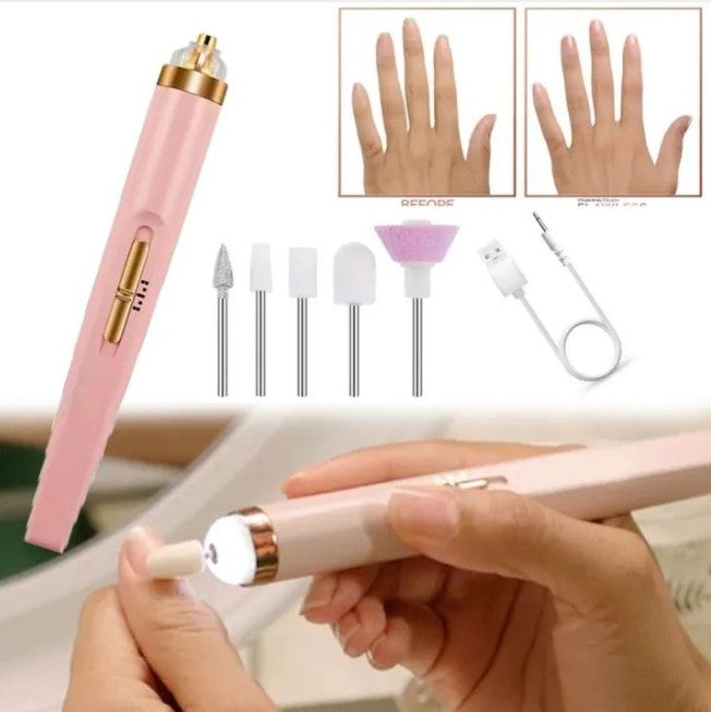 Rechargeable Flawless Salon Nail Finishing Touch Electric Nail Drill Bits File Tool Set Nail Filer Bits File Tool Set, Nail Polish Remover Machine