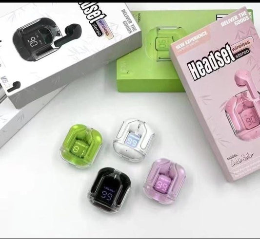 Air 31 Earbuds Wireless Earbuds With Crystal Transparent Case With Type-c Charging | Earbuds Bluetooth 5.3 – With Pouch – Random Color